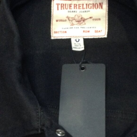 NWT True Religion XL Oversized Trucker Jkt; Black Denim; Old School, Embellished - Picture 4 of 9